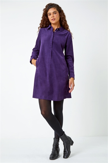 Purple Corduroy Tunic Shirt Dress