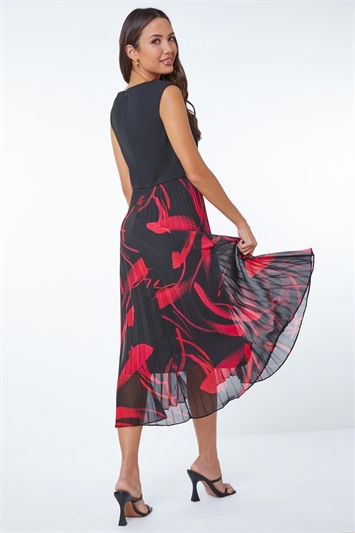 Multi Abstract Print Pleated Midi Dress