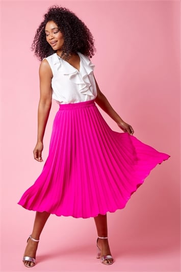 Pink Petite Pleated Stretch Midi Skirt