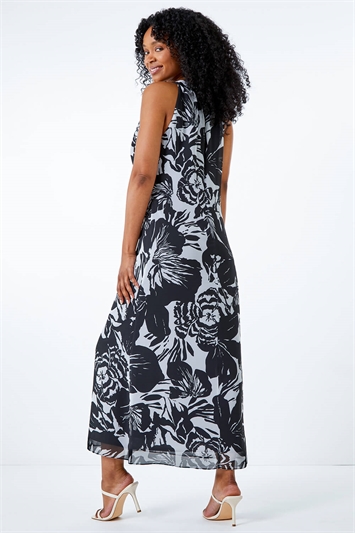 Black Petite Floral Print Maxi Dress, Image 3 of 5