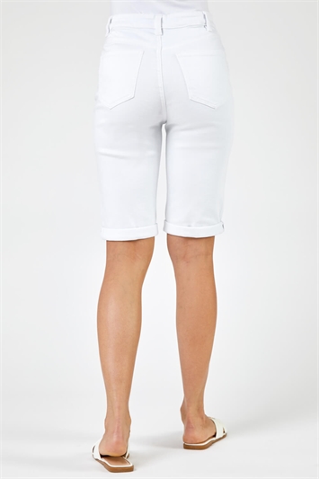 White Essential Stretch Knee Length Shorts, Image 2 of 5
