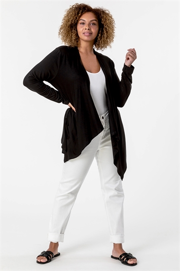 Black Curve Waterfall Front Jersey Cardigan, Image 3 of 4