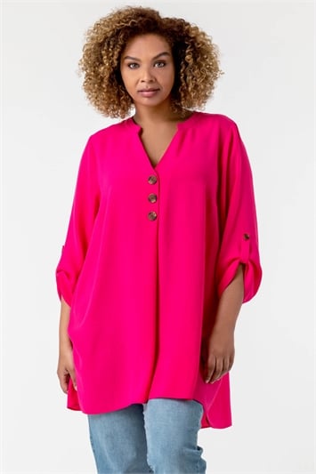 Fuchsia Curve Button Detail Tunic Top, Image 1 of 4
