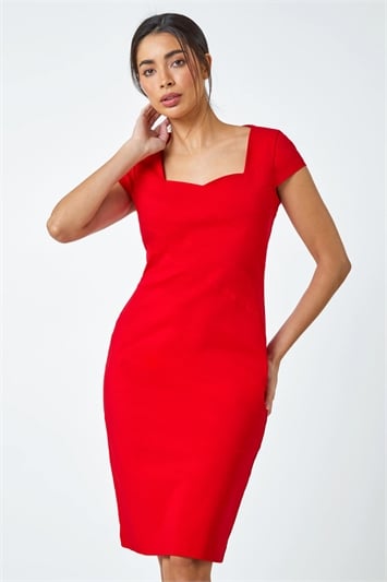 Red Sweetheart Neck Fitted Stretch Dress