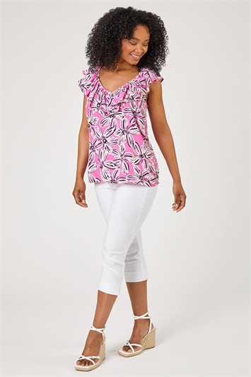 Pink Petite Floral Print Frill Detail Top, Image 5 of 6