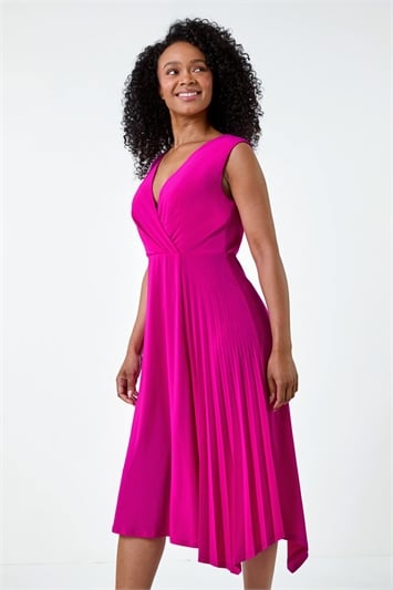 Pink Petite Pleat Detail Stretch Wrap Dress