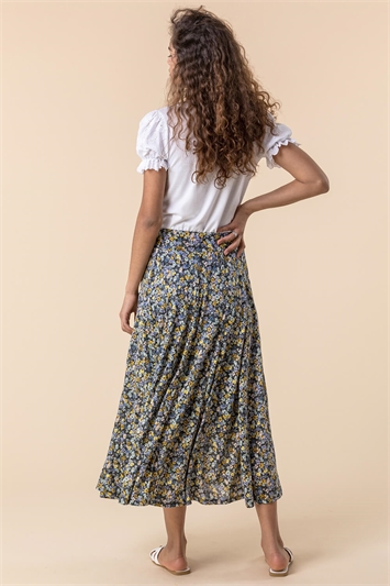 Blue Ditsy Floral Burnout Midi Skirt, Image 2 of 4