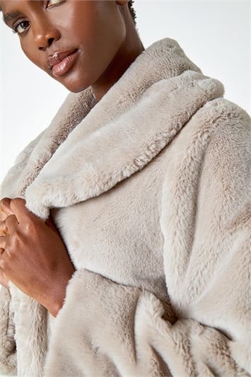 Cream Collared Faux Fur Coat