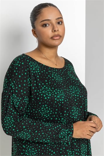 Green Curve Star Heart Print Jersey Top, Image 4 of 5