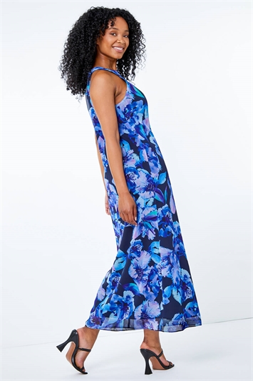 Blue Petite Floral Print Maxi Dress, Image 2 of 5