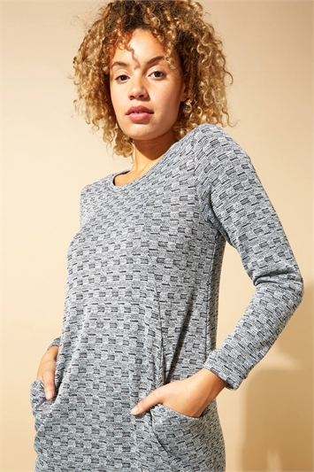 Check Detail Textured Tunic Dress