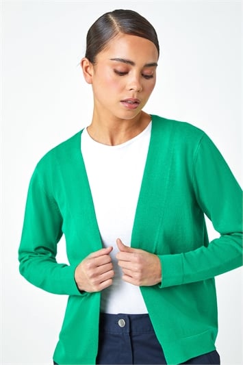 Green Petite Plain Stretch Cardigan