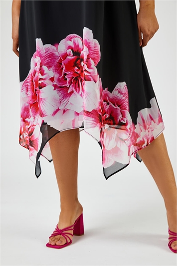 Pink Curve Floral Asymmetric Chiffon Dress, Image 5 of 5