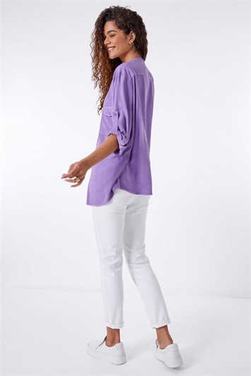 Lavender Plain Utility Button Through Shirt, Image 3 of 5