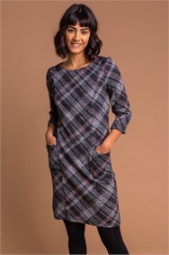 Pink Check Pocket Shift Dress