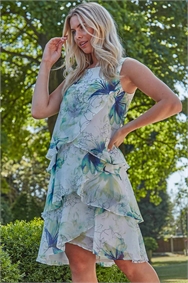 Green Floral Printed Layer Dress