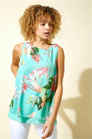 Turquoise Tropical Chiffon Overlay Vest Top