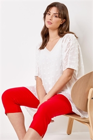 Red Curve Cropped Stretch Trouser