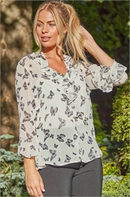 Ivory Butterfly Frill Detail Top
