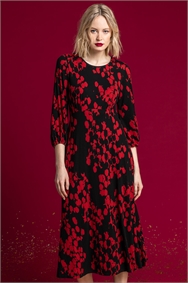 Red Abstract Spot Print Midi Dress