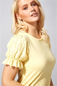 Yellow Embroidered Puff Sleeve T-Shirt