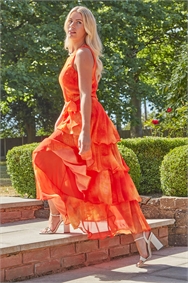 Orange Tie Dye Print Layer Midi Dress