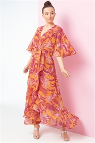 Orange Chiffon Wrap Maxi Dress 