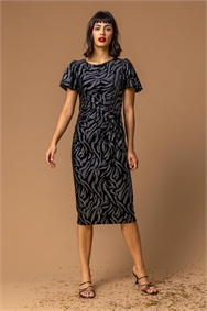 Black Animal Print Velvet Dress