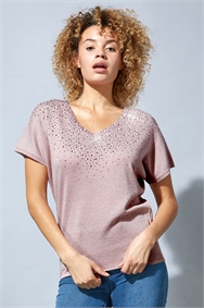 Pink Scatter Hotfix Knitted T-Shirt