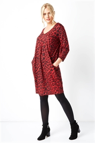 Red Animal Leopard Print Slouch Dress