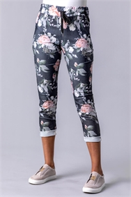 Grey Floral Stretch Lounge Jogger
