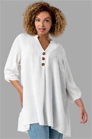 Ivory Curve Button Detail Tunic Top