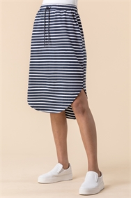 Navy Jersey Stripe Print Skirt