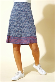 Blue A Line Mosaic Print Skirt