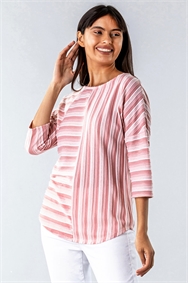 Pink Textured Stripe Print Top