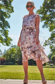 Floral Frill Fit and Flare Midi Dress