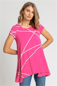 Pink Linear Print Hanky Hem Top