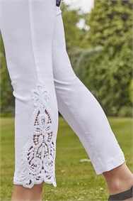 White Lace Insert Crop Stretch Trousers
