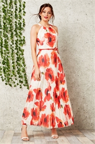 Poppy Pleat Maxi Dress in Red - Roman 