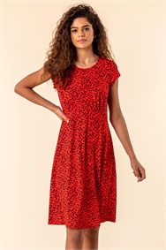 Red Printed Jersey Tea Dress