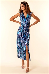Blue/Purple Twist Front Abstract Print Maxi Dress