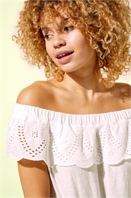 Ivory Broderie Detail Bardot Top