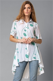 Green Spot Print Button Through Shirt