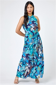 Blue Petite Floral Print Tiered Dress