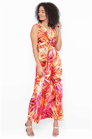 Tropical Print Twist Front Maxi Dress
