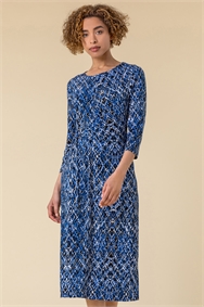 Royal Blue D Ring Snake Print Midi Dress