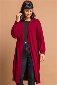 Red Longline Ribbed Texture Cardigan