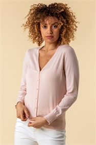 Light Pink Faux Pearl Button Detail Cardigan