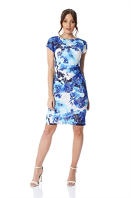 Royal Blue Abstract Underwater Floral Print Dress