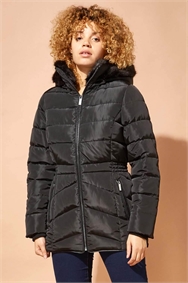 Black Short Padded Hooded Coat